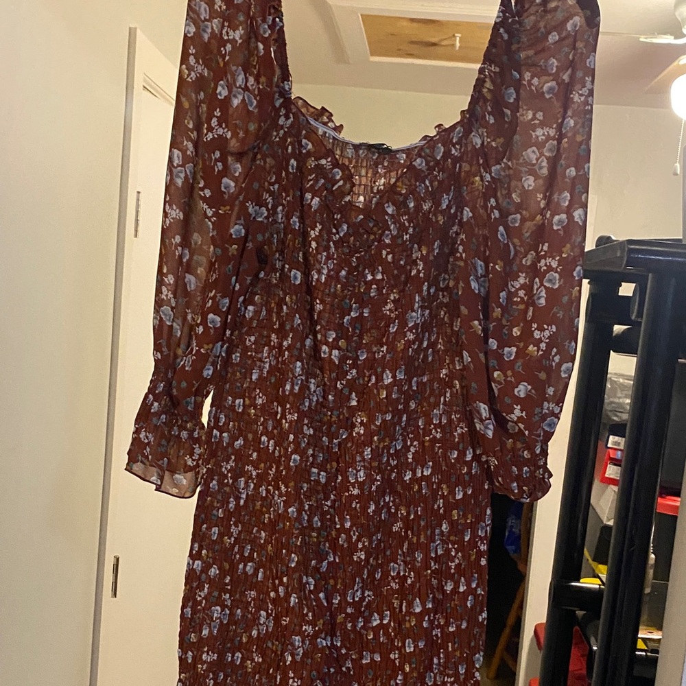 Zenobia Long Sleeve Brown Floral Dress